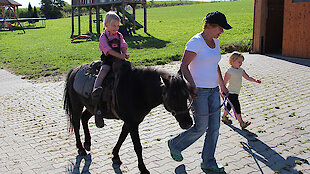 Geführtes Ponyreiten auf dem Bauernhof in Bayern